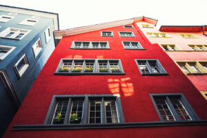 Old european architecture, red facade